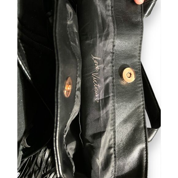 Victoria`s Secret Limited Edition Black Leather Tote Bag Purse with Fringe trave - Picture 8 of 9